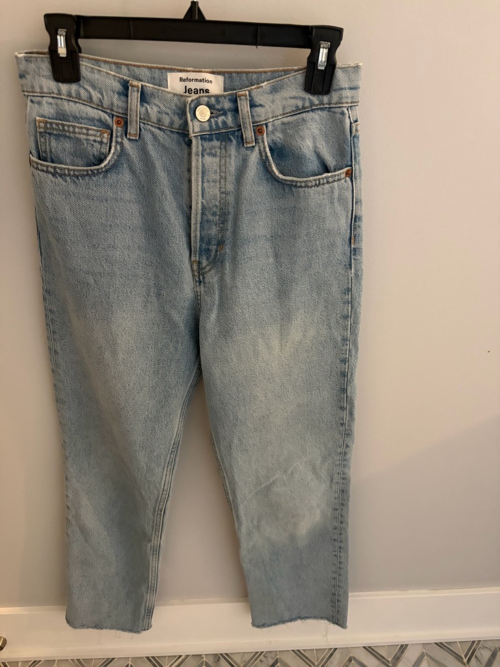 Reformation Cynthia straight high rise cropped jeans, 27